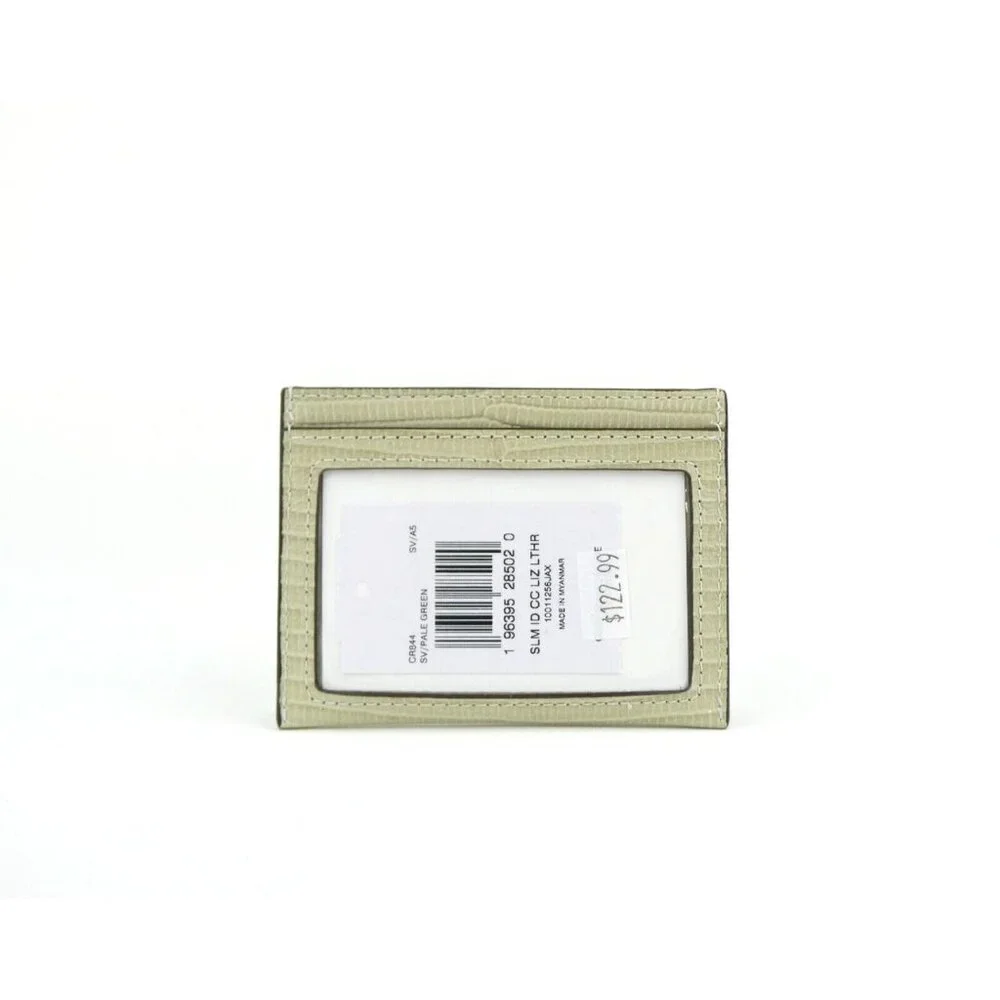 Coach Pale‎ Green Lizard Embossed Leather Slim ID Card Case NWT CR844